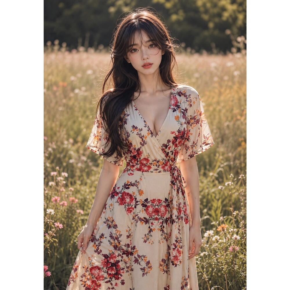 A Meadow’s Quiet Secret cottagecore meadow midi floral wrap flutter slv Dress